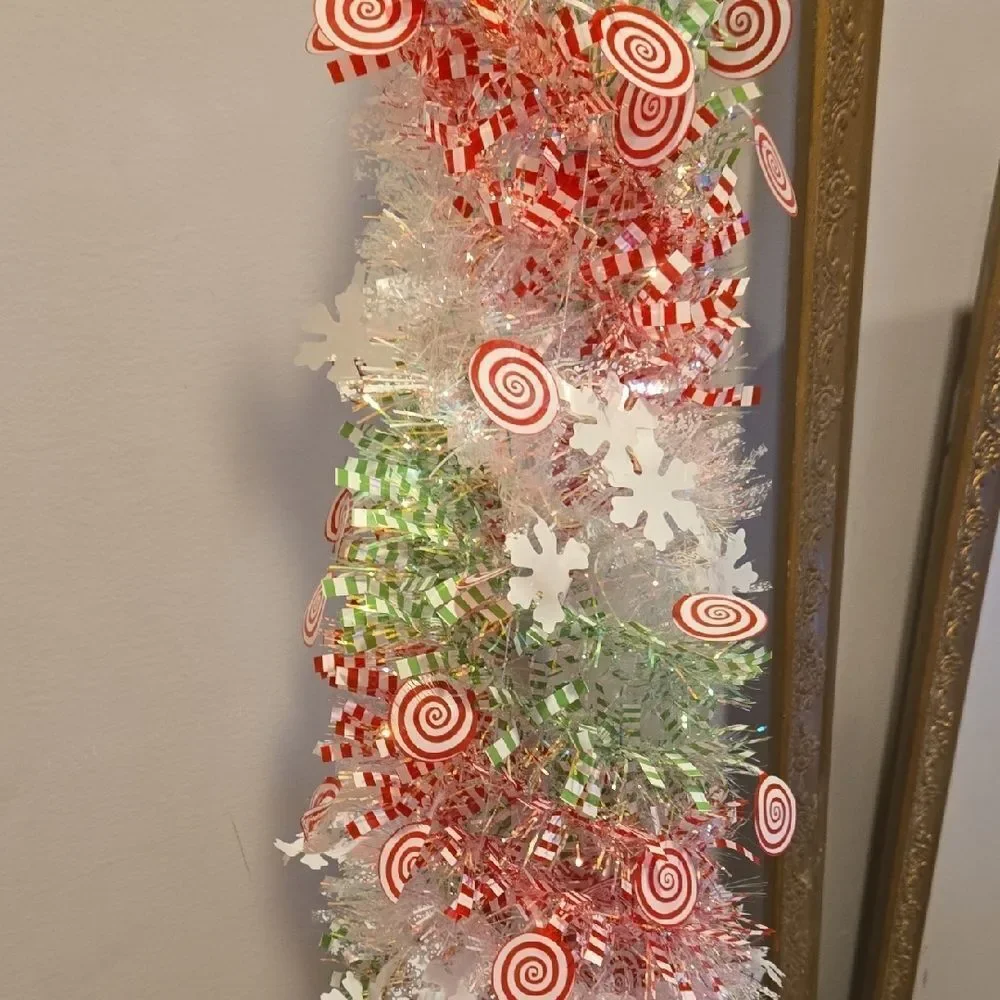 5FT Artificial Pencil Christmas Tree, Red Green White Pop Up Small Christmas Ti
